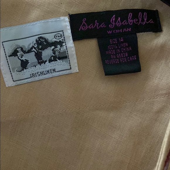 Sara Isabella Women’s Tan Beaded 100% Irish Linen Tunic Size 14 Plus Size - Picture 5 of 7